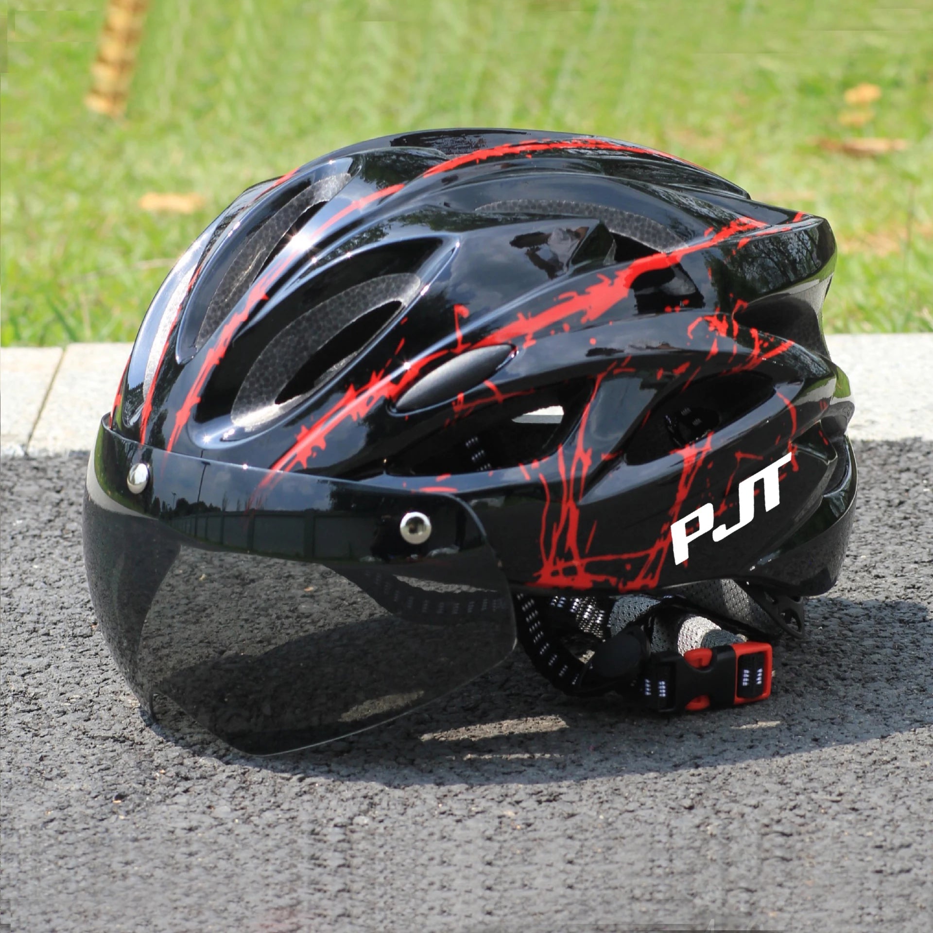 PJT Ultra-Light Magnetic Goggles Bicycle Helmet Lightweight PC Shell & EPS Foam Construction Cycling Helmet MTB Bike Helmet Quick Pick Grocers