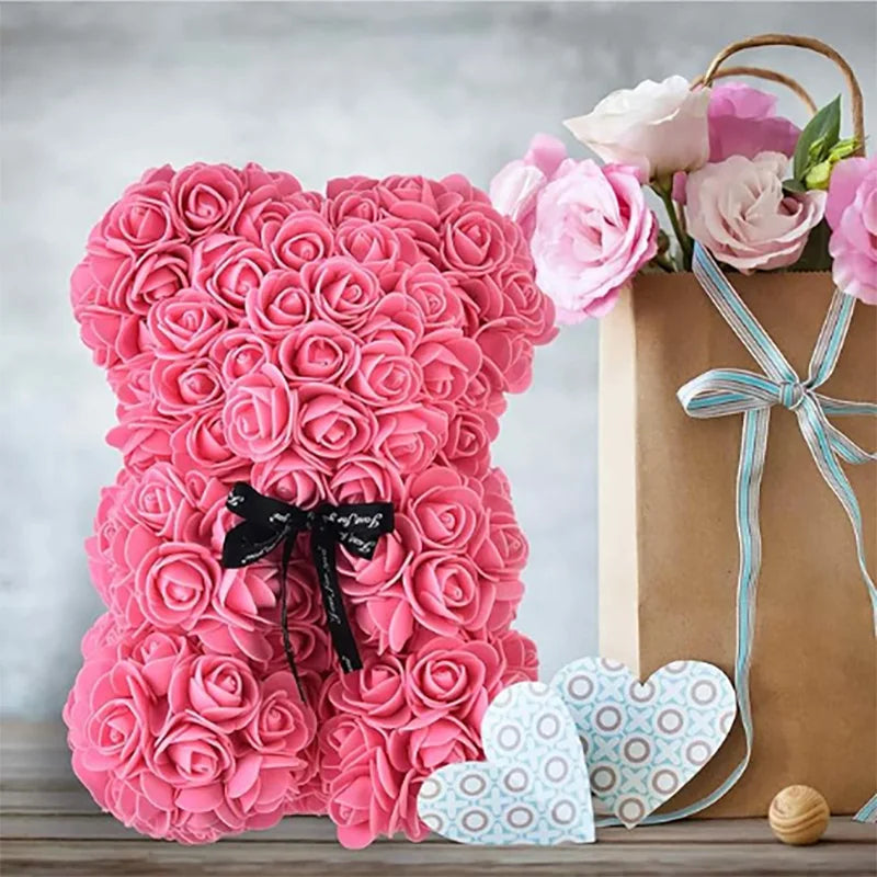 25cm Artificial Teddy Rose Flower Bear with Box Romantic Valentines Day Gift Girlfriend Women Anniversary Wedding Party Supplies Quick Pick Grocers
