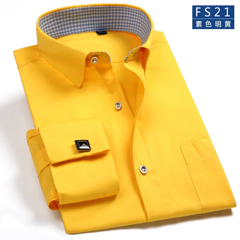 Men's Classic French Cuffs Social Dress Shirt Formal Business Standard-fit Long Sleeve Wedding Party Office Work White Shirts Quick Pick Grocers