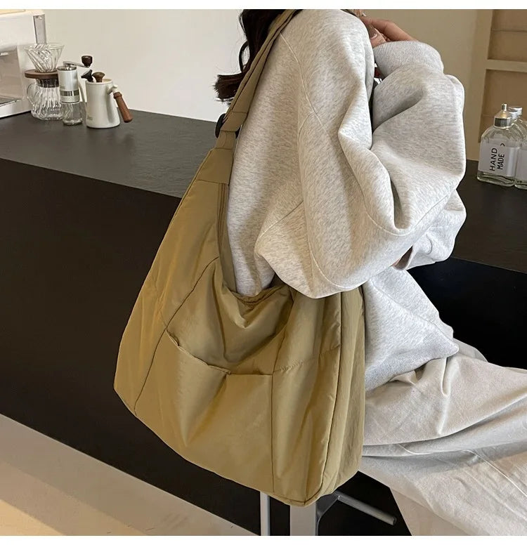 Trendy Women's Soft Cloth Shoulder Bag Solid Color Student 2026 Spring Y2k Casual Style Big Handbags Crossbody Bags for Women Quick Pick Grocers