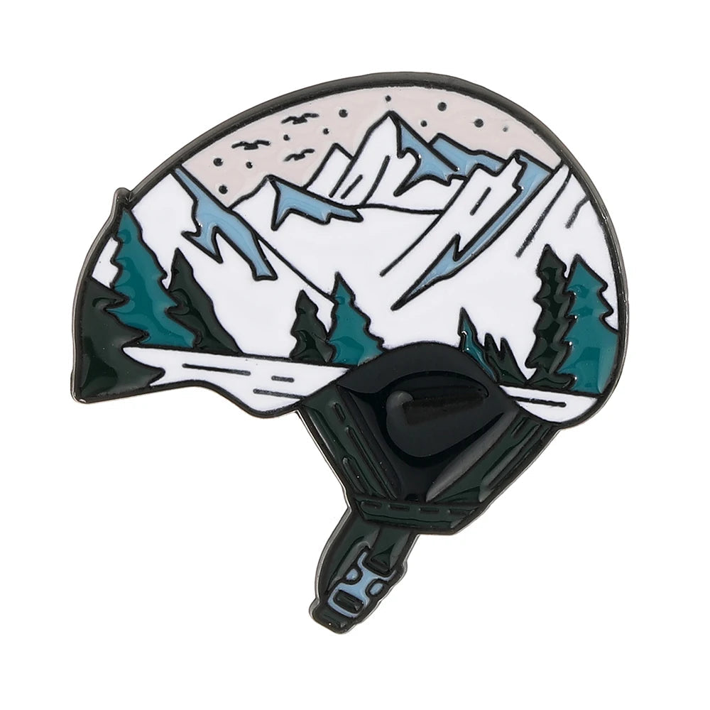 Sports Snow Mountain Pattern Ski Theme Enamel Brooches Skateboard Gloves Helmet Goggles Shaped Pins Winter Badge Jewelry Quick Pick Grocers
