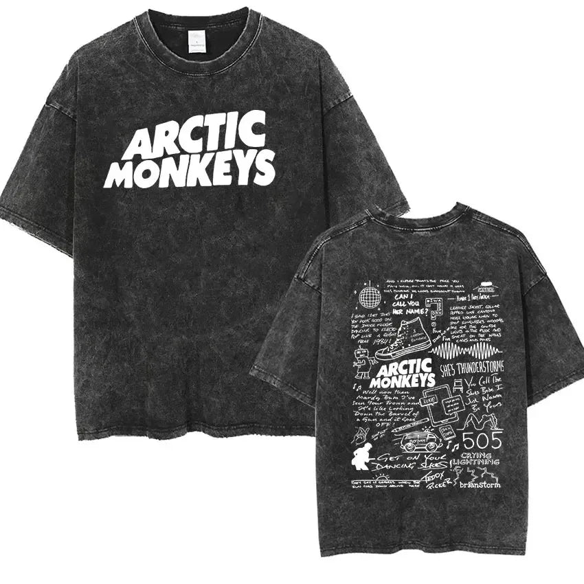 Retro Rock Arctic Monkeys Music Album Graphic T-Shrit Men's Vintage Washed Oversized Short Sleeve T Shirt Y2k Hip Hop Streetwear Quick Pick Grocers