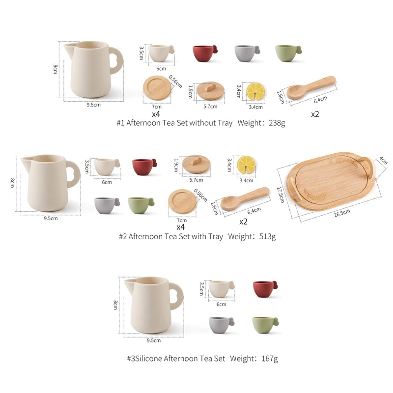 Wooden Children Montessori Toy Teapot Teacup Simulation Kitchen Utensil  BPA Free Silicone Kid Education Pretend Play Toy Gift Purest Peak
