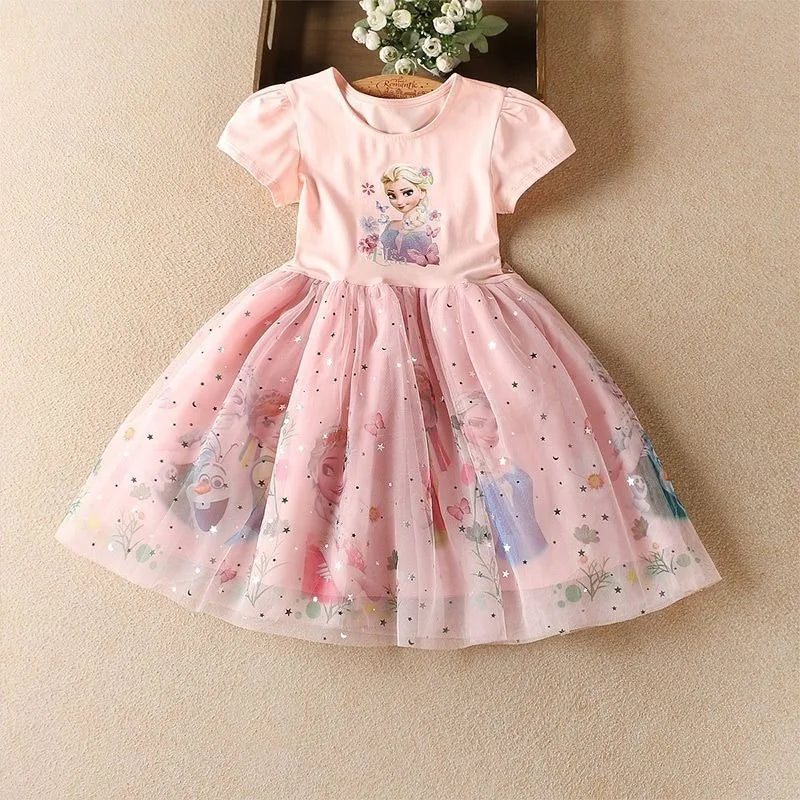 Girls Dress Cartoon Summer Frozen Fashion Children's Elsa Princess Baby Girl Toddler Short Sleeve Cute Party Dresses 3-9Y Quick Pick Grocers