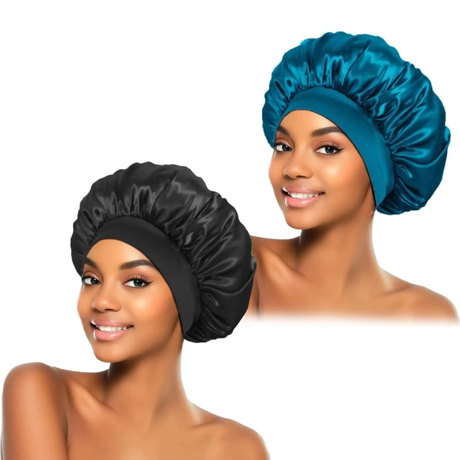 1PC Women's Satin Solid Bonnets Wide-brimmed Night Sleeping Bathing Hat Unisex Head Wrap Elastic Band Cap Hair Care Bonnet. Econic Blanks