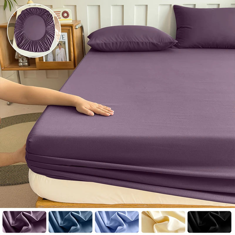 High Quality Fabric Fitted Sheet With Elastic Band Solid Color Mattress Sheet for King Queen Bed 150x200 180x200 200x220cm 1PC Quick Pick Grocers