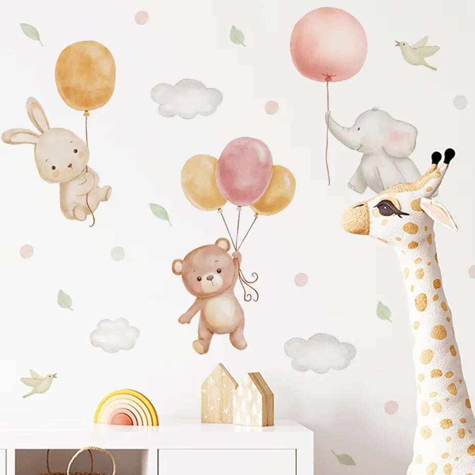Pink Cartoon Bear Balloon Wall Stickers for Kids Room Decoration Baby Girls Baby Boys Room Wall Decals Kindergarten Nursery Room Quick Pick Grocers