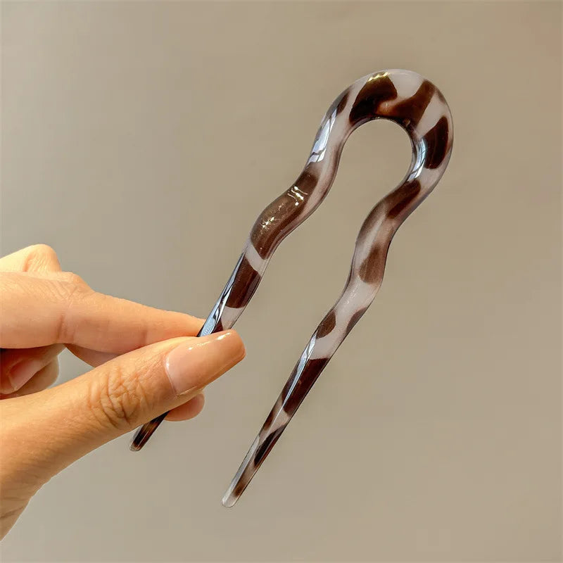 U-Shaped Hair Fork Fashion Tortoiseshell Acetate Acrylic Hairpin Geometric Headwear Hair Sticks Women Girls Hair Accessories Quick Pick Grocers