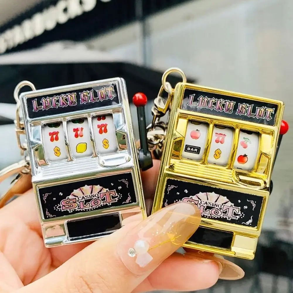 Mini Gambling Slot Machine Key Chains Creative Arcade Pocket Fruit Lucky Jackpot Gadget Antistress Toy Funny Games Keychain Ring Econic Blanks