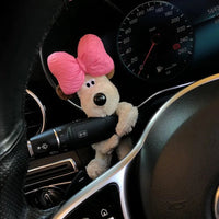 Kawaii Plush Puppy Clutch Decoration – Cute Dog Car Wiper & Turn Signal Switch Ornament with Bowknot | Auto Interior Accessories Econic Blanks