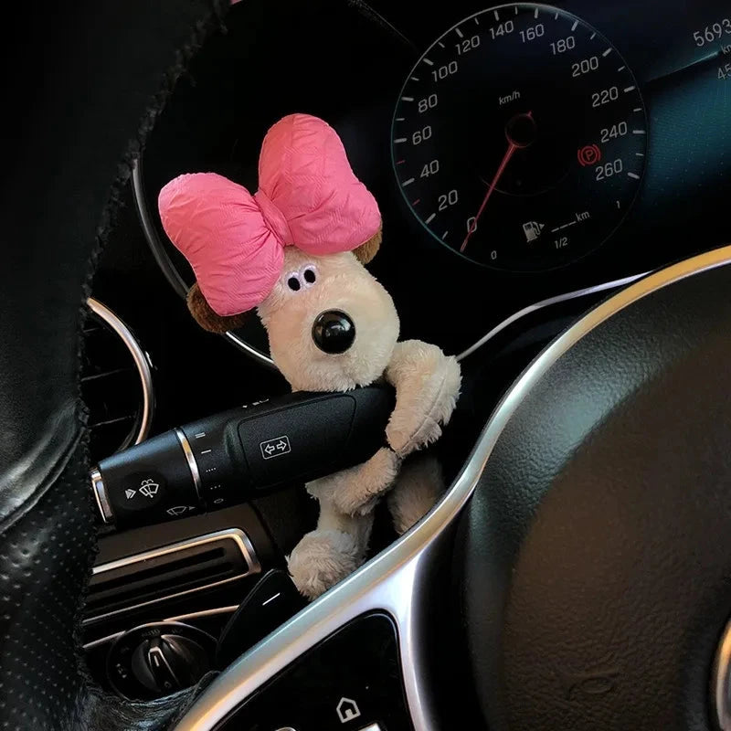 Kawaii Plush Puppy Clutch Decoration – Cute Dog Car Wiper & Turn Signal Switch Ornament with Bowknot | Auto Interior Accessories Econic Blanks