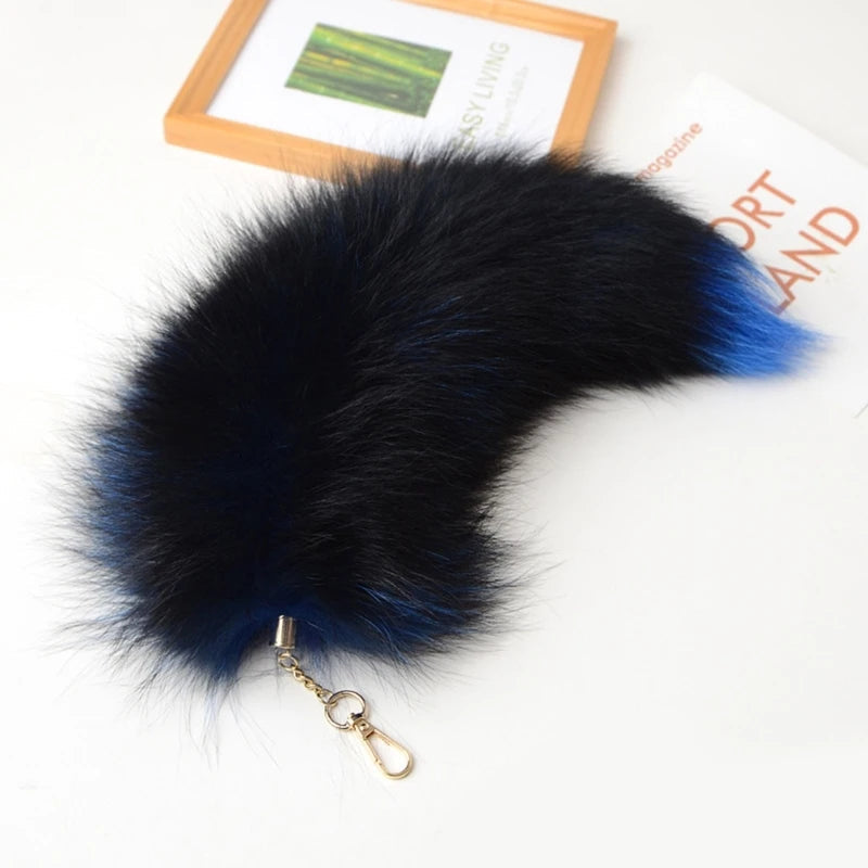 Plush-Fox Tail Keychain Furry Racoon Tail Keyring Keychain 28cm Animal Tail Key-Pendant Pompoms Keyring Holder Bag-Decor Econic Blanks