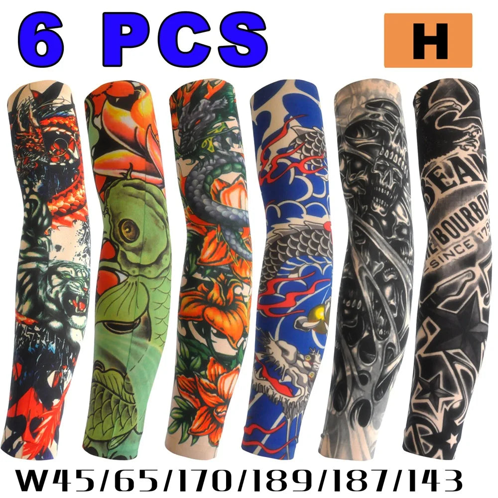 6 PCS Tattoo Sleeves Unisex Summer Cycling Sun Protection Arm Covers Beach Driving Fishing Breathable Nightclub Elastic Sleeves Quick Pick Grocers