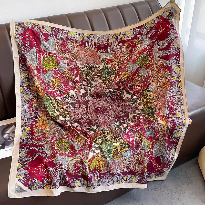 90*90Cm Square Scarf Twill Silk Feeling Women Head Shawls and Wraps Luxury Hair Tree Print Neck Scarves Hijab Bandana Pashmina Quick Pick Grocers