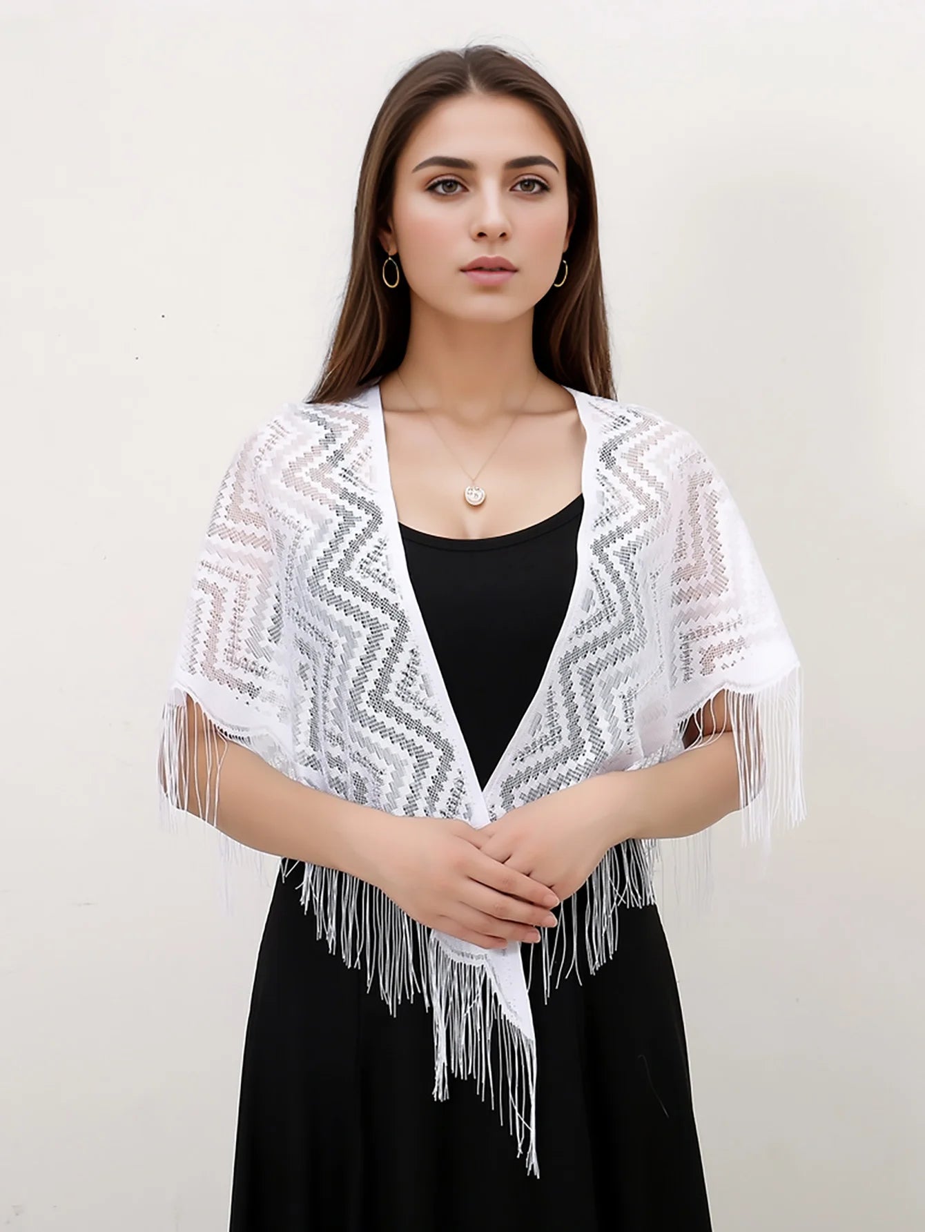 Fashion Lace Hollow Tassel Triangle Scarf Embrodiery Women Headscarf Female Spring Summer Shawls Scarves Long Veil Floral Scarf Quick Pick Grocers