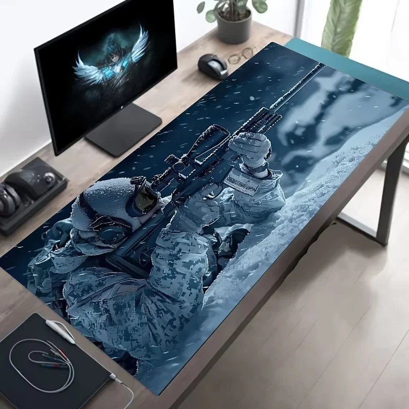 Large Mouse Pad Tactical Soldier Design Non-Slip XXL desk pad gaming accessories Stitched Edges for Home and game for fps gamer Econic Blanks
