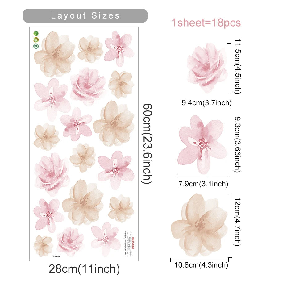 Boho Flowers Wall Stickers Child Watercolor Bedroom Living Room Home Decor Art Eco-frienly Removable Decals PVC Murals Econic Blanks