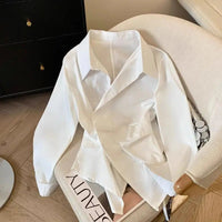 Designer Irregular Long sleeve Polo Shirt Women Tunic White Elegant Basic Top Blouse Ladies Fashion Work Wear Shirts Quick Pick Grocers