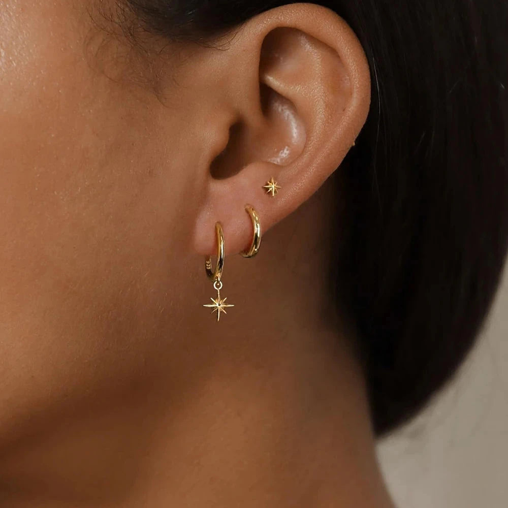 3 Piece Fashion Stainless Steel Round Star Drop Earrings Set for Women 18K Gold Plated Dangle Earring Punk Unisex Rock  Jewelry Econic Blanks