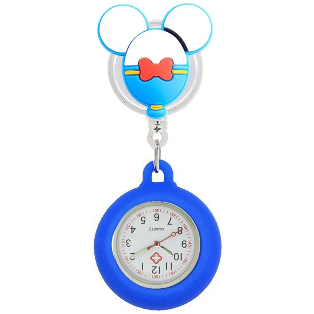 Retractable Lovely Cartoon Pattern Nurse Doctor Pocket Hang Clips Watches Colourful Hospital Medical Women Mens Badge Reel Clock Quick Pick Grocers