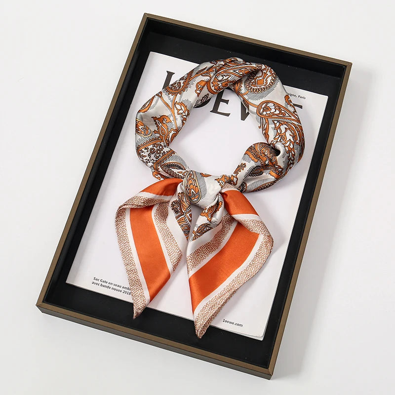Bohemian Style Print Luxury Brand Silk Square Scarf Women Satin Shawls Neckerchief Wrap Scarves Bandana Hair Hjiab Floral Quick Pick Grocers