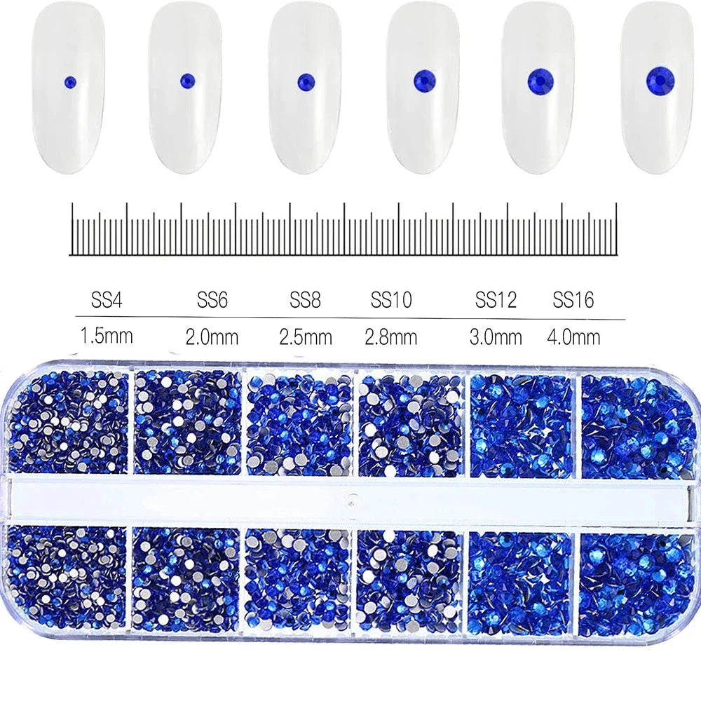12Grids SS6-SS30 Mixed Nail Rhinestones Shiny Clear/Gold/Pink/Blue Diamond Flat-back Nail Gems Glass Stones Nails Decoration Econic Blanks