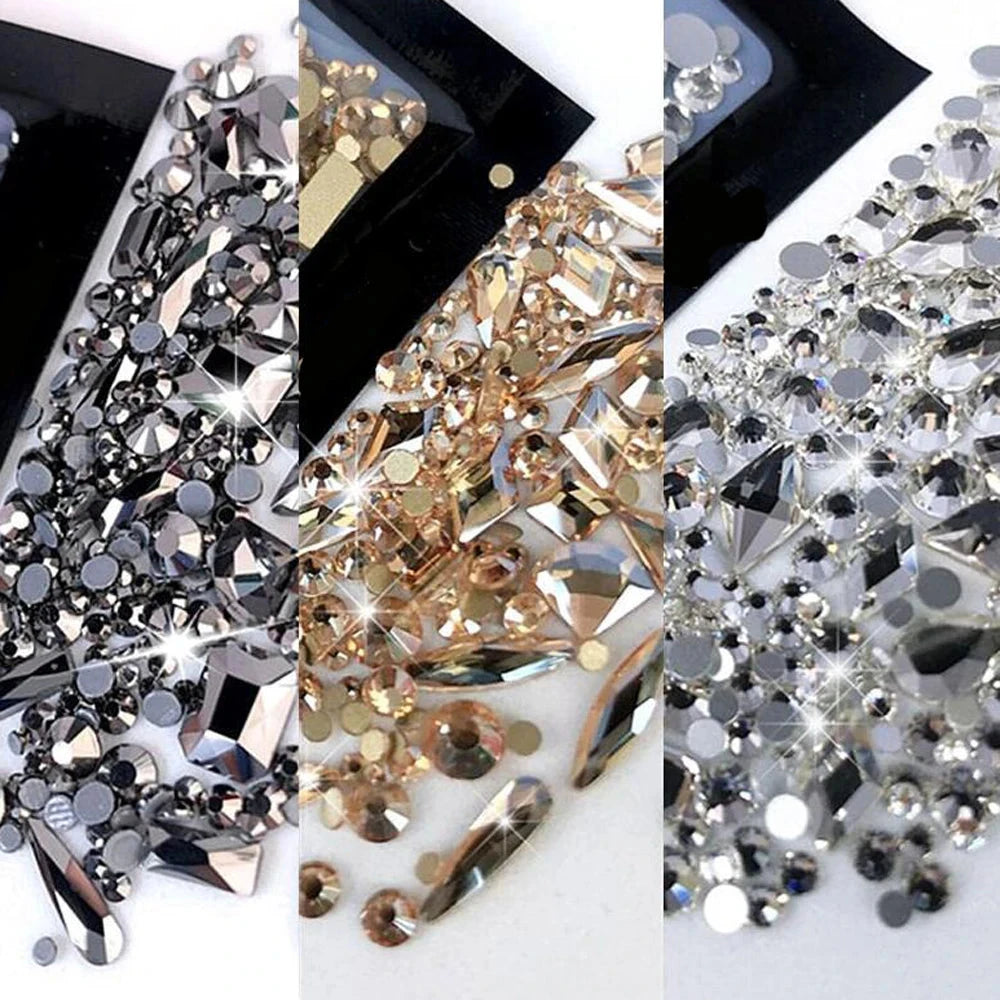 180pcs AB Flatback Glass Nail Art Rhinestones Multi-shape Mixed Diamond Gems Blue Purple Crystal Stones For DIY Nail Decoration Econic Blanks
