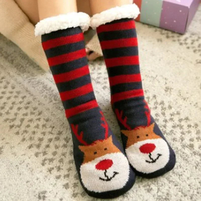 Christmas Gift Slipper Socks Women Thermal Winter Warm Plush Non slip Grip Sleeping Floor Short Sock Fuzzy Fluffy Female Cartoon Quick Pick Grocers