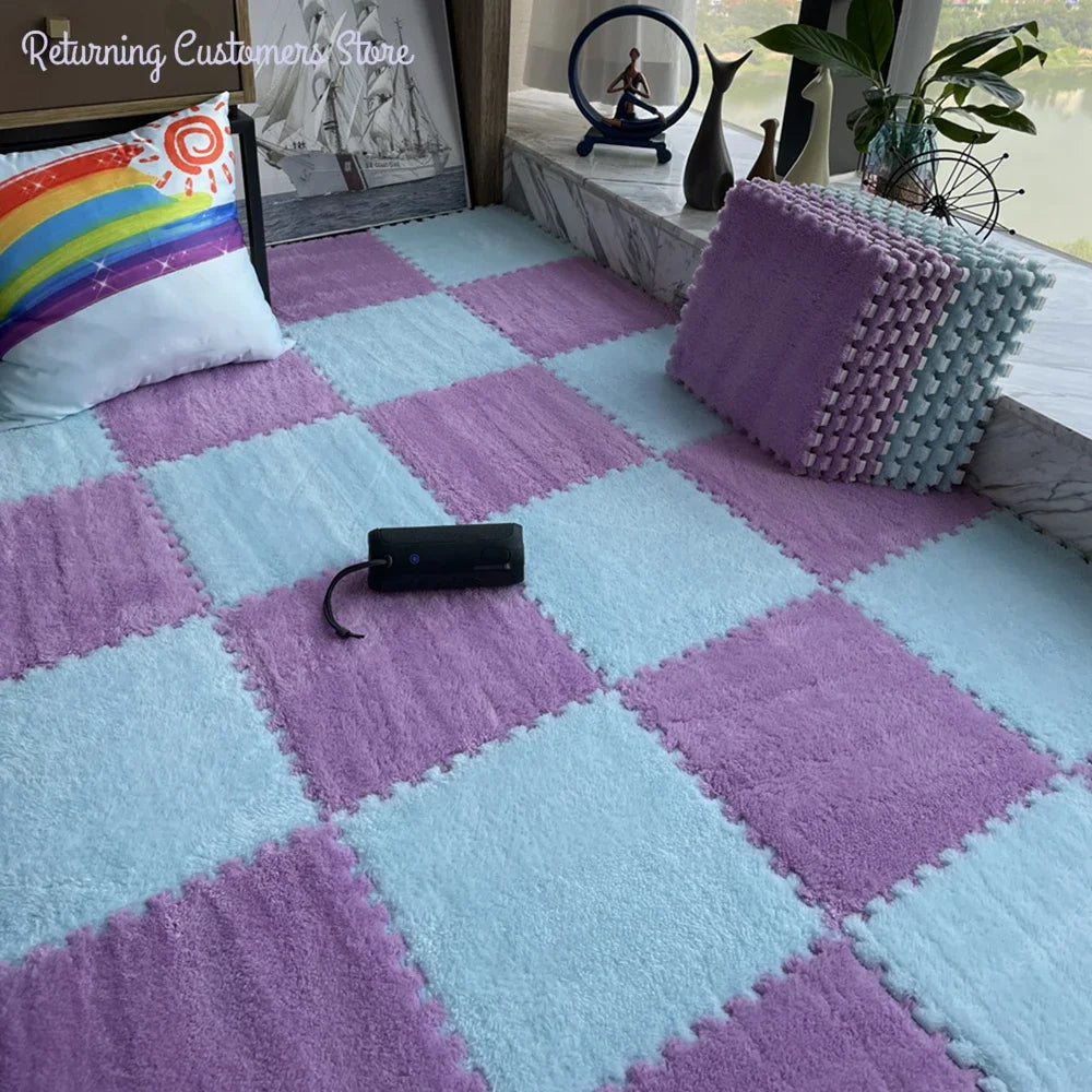 30*30CM Soft Plush Children Kids Rug Play Mat Puzzle Carpet Warm Playmat Interlocking Exercise Tiles Floor Carpet Decoration Mat Quick Pick Grocers