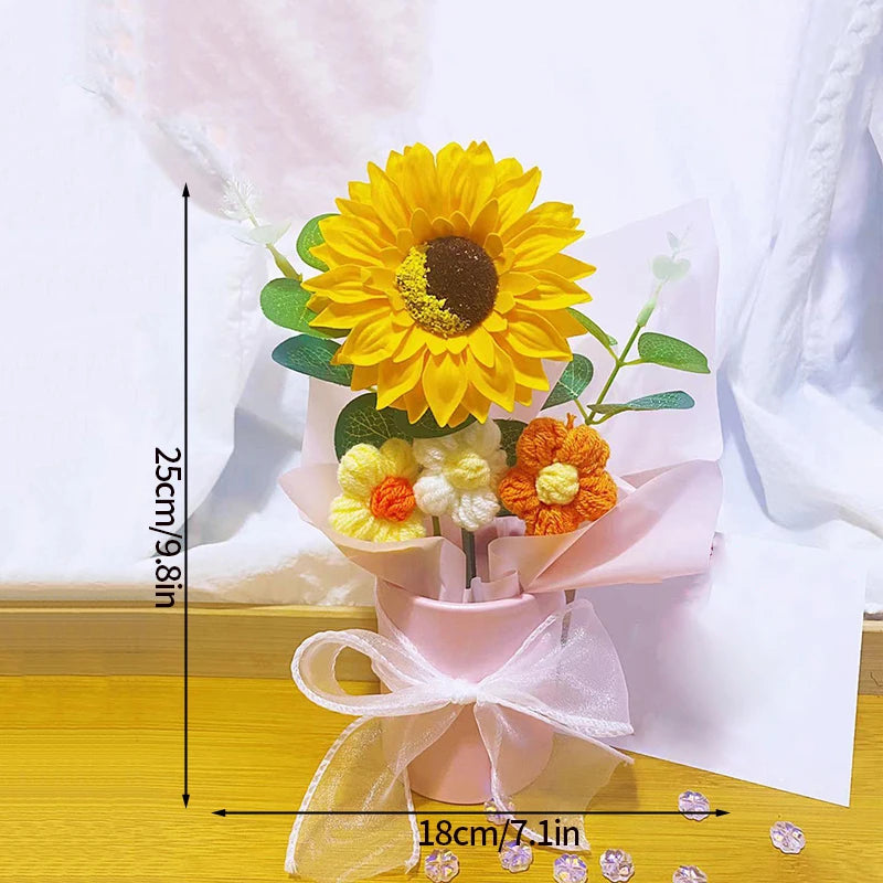 Knitted Flower Bouquet Crochet Rose Flowers Hugging Bucket New Year Gifts Living Room Desk Decoration Mother's Day Gift Quick Pick Grocers