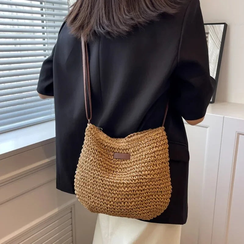 Ladies Fashion Summer Straw Crossbody Bag Women Beach Holiday Shopping Woven Shoulder Handbag Messenger Purses For Women Bags Quick Pick Grocers