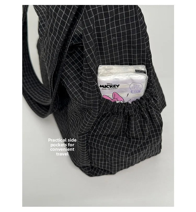 Korean Nylon Shoulder Bags Fashion Simple Plaid Zipper Tote Drawstring Pleated Cloud Bags New Commuter Crossbody Shoulder Bag Quick Pick Grocers
