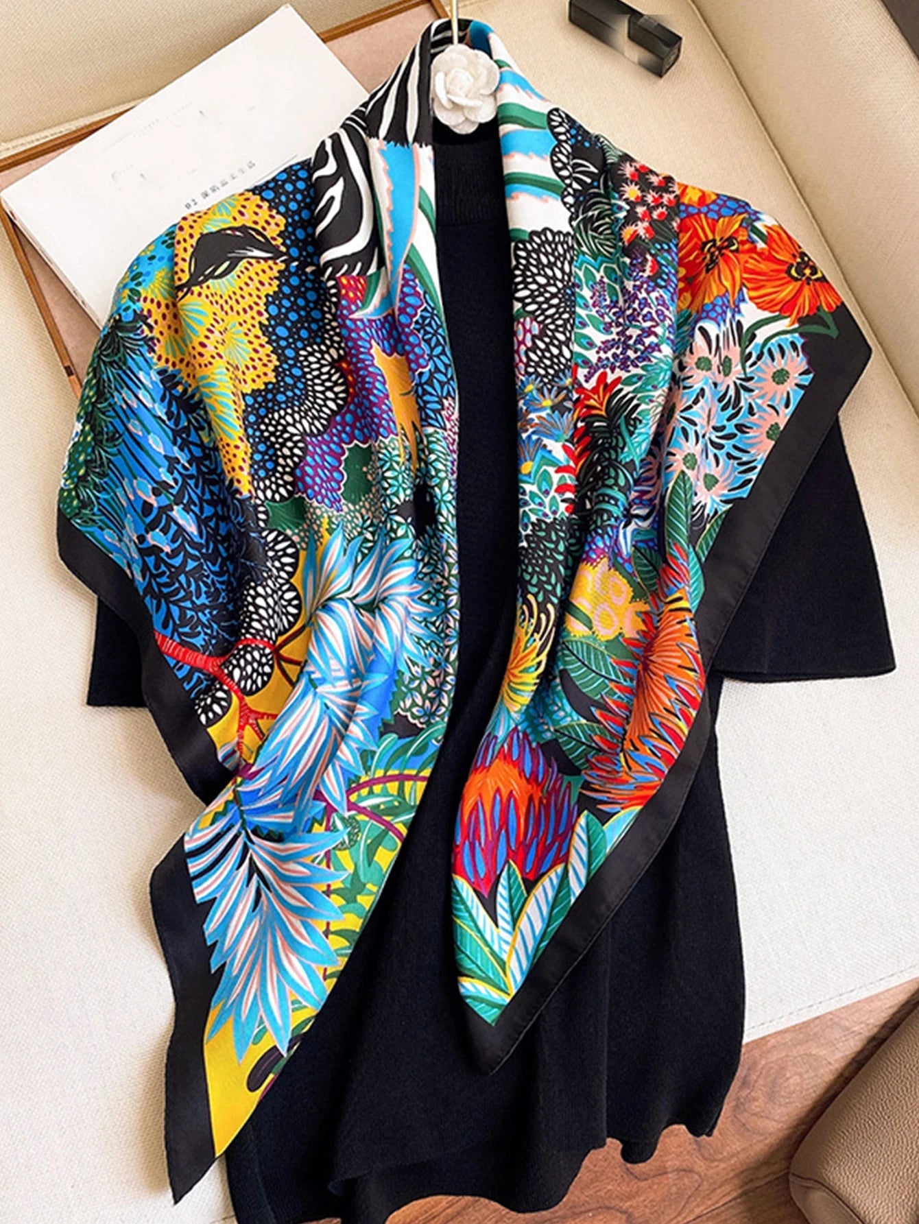 Luxury Brand Square Silk Scarf Women Satin Print Hijab Scarves Muslim Pareo Bandana Female Shawl Wrap Headband Foulard 90*90cm Quick Pick Grocers