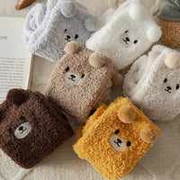 2 Pairs Cute Socks Bear Women Coral Velvet Thick Plush Warm Socks Sleep Fluffy Socks Cute Cartoon Lovely Floor Fuzzy Sock Winter Purest Peak