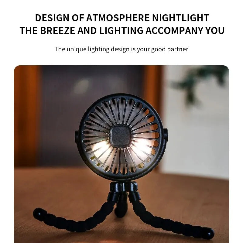 New Multifunctional Childrens Stroller Mini Fan Portable USB Charging Small Fan Mobile Phone Holder Outdoor Handheld Octopus Fan Purest Peak
