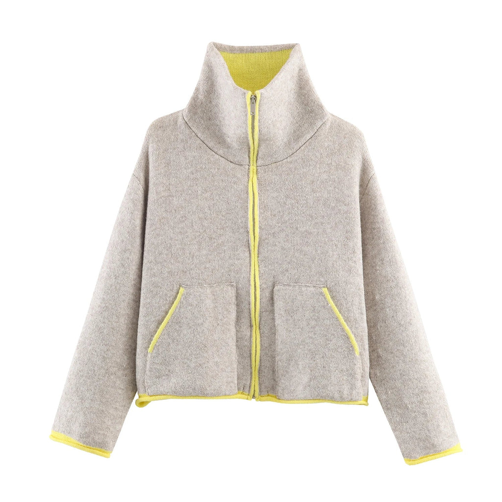 2025 Winter New Product Women's Lazy Style Loose Contrasting Color Decorative Layer Knitted Pilot Jacket Coat Quick Pick Grocers