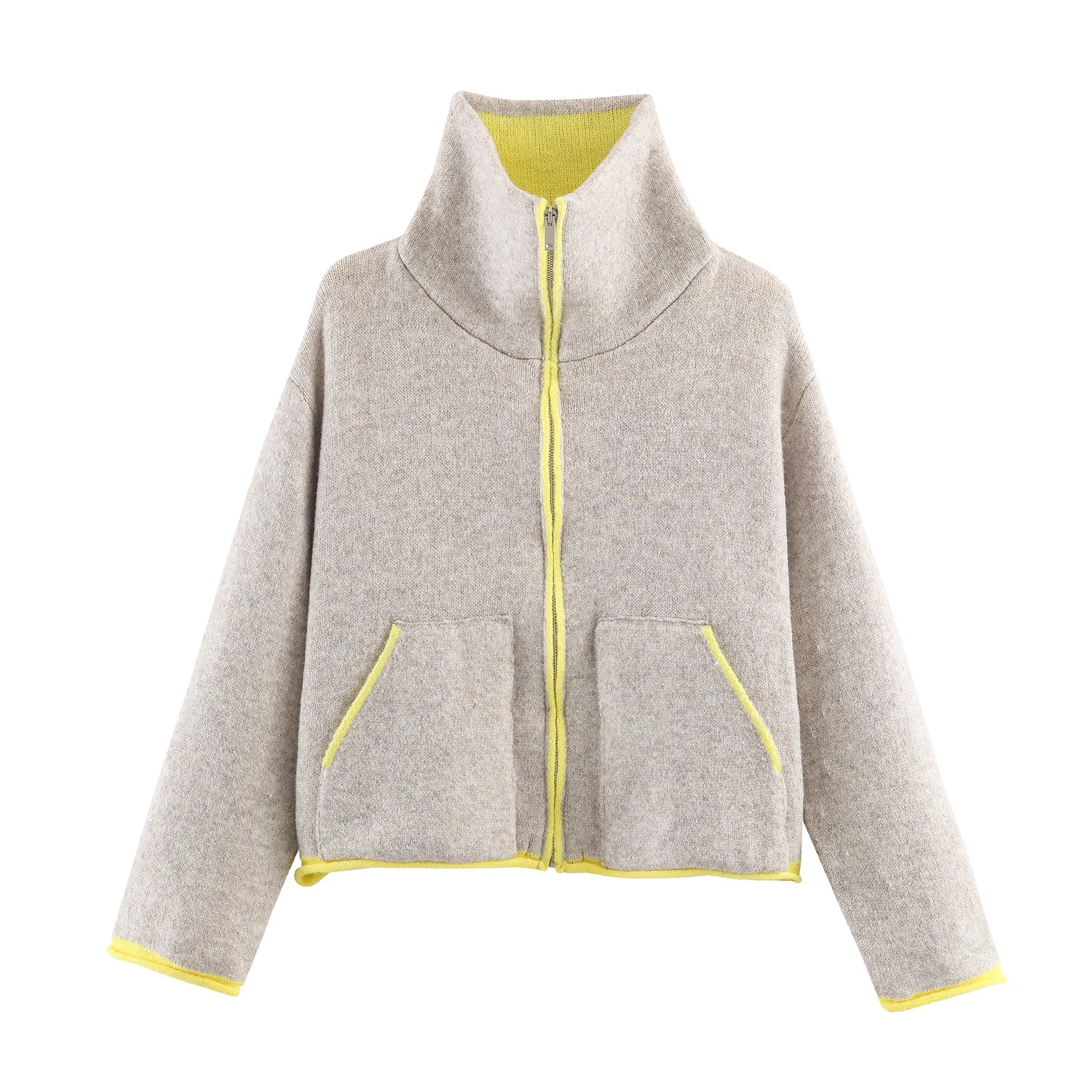 2025 Winter New Product Women's Lazy Style Loose Contrasting Color Decorative Layer Knitted Pilot Jacket Coat Quick Pick Grocers