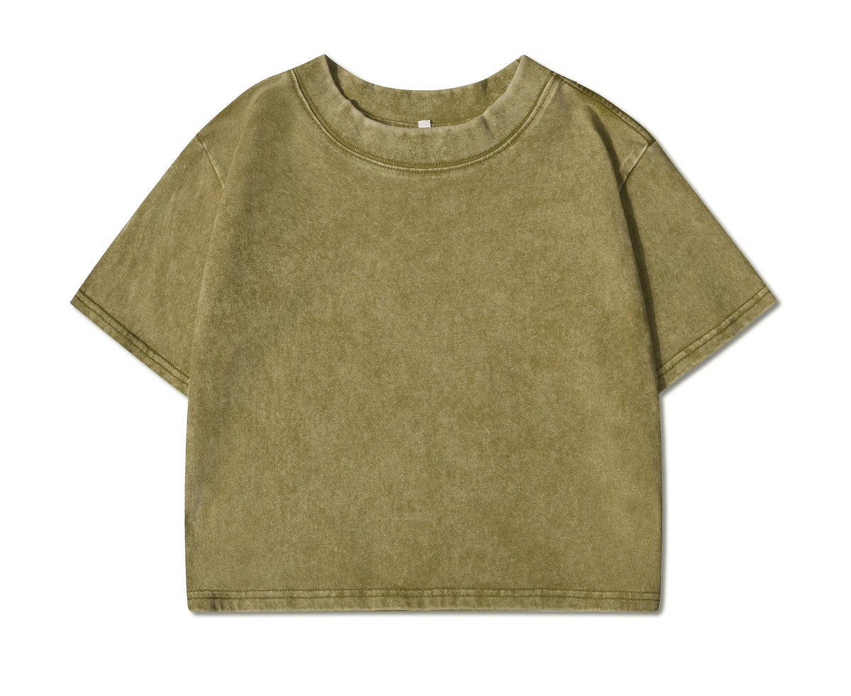 100% Cotton Washed T-Shirts For Women Loose O-Neck Crop Tops Y2k Street Female Clothes Summer Casual Vintage Short Sleeve Tees Quick Pick Grocers