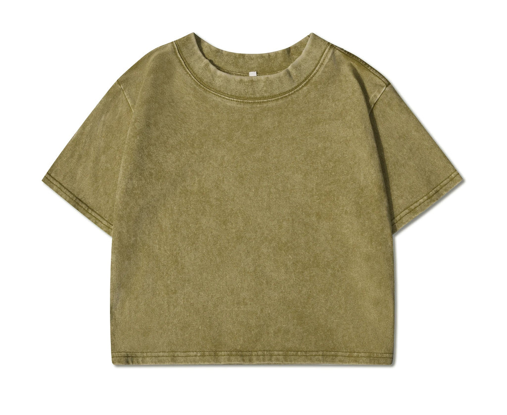 100% Cotton Washed T-Shirts For Women Loose O-Neck Crop Tops Y2k Street Female Clothes Summer Casual Vintage Short Sleeve Tees Quick Pick Grocers
