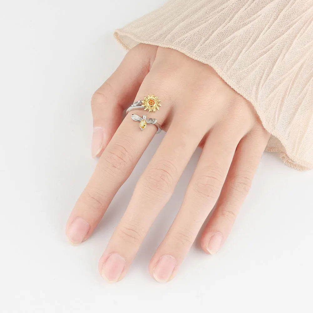 VENTFILLE 925 Sterling Silver Sunflower Diamond Zircon Rotatable Ring For Women Gift Relieve Stress Ring Jewelry Wholesale Quick Pick Grocers