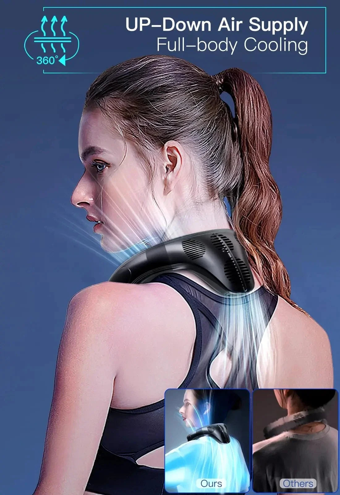 New Portable Neck Fan 5200mAh Neck Air Conditioner Rechargeable Semiconductor Cooling Fan Outdoor Personal Fan Wearable Cooler Quick Pick Grocers