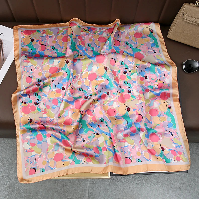 2025 Silk Shawl Print Headscarf Cat Hair Wrap Neckerchief Female Satin Square Scarf For Women Headband Foulard Hijab Bandana Quick Pick Grocers