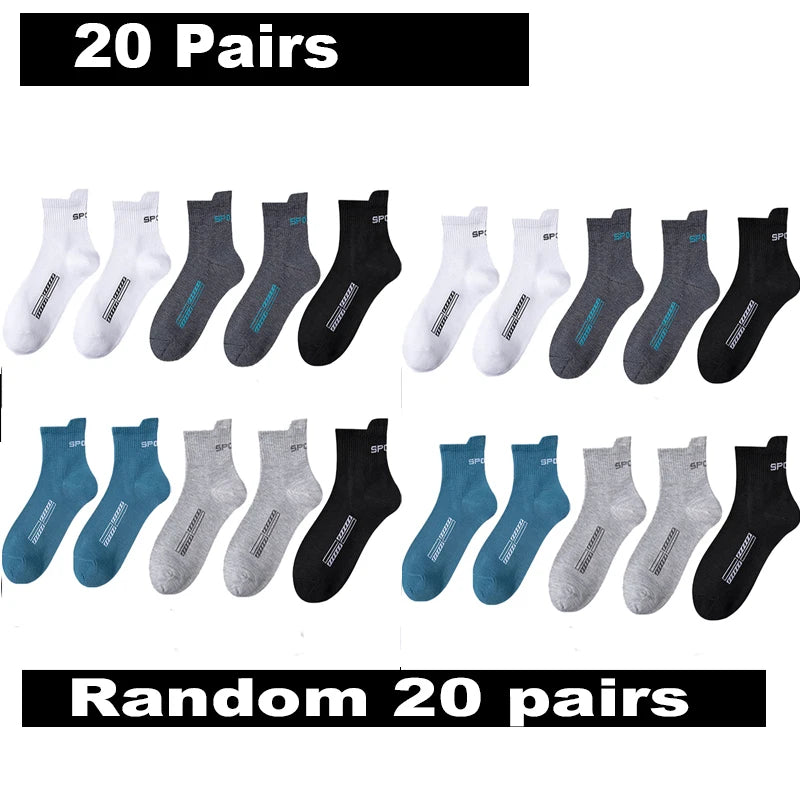 10/20Pairs High Quality Men's Socks Casual Breathable Cotton Man Run Sports Socks Spring Autumn Male Sox Gifts Plus Size 38-45 Quick Pick Grocers