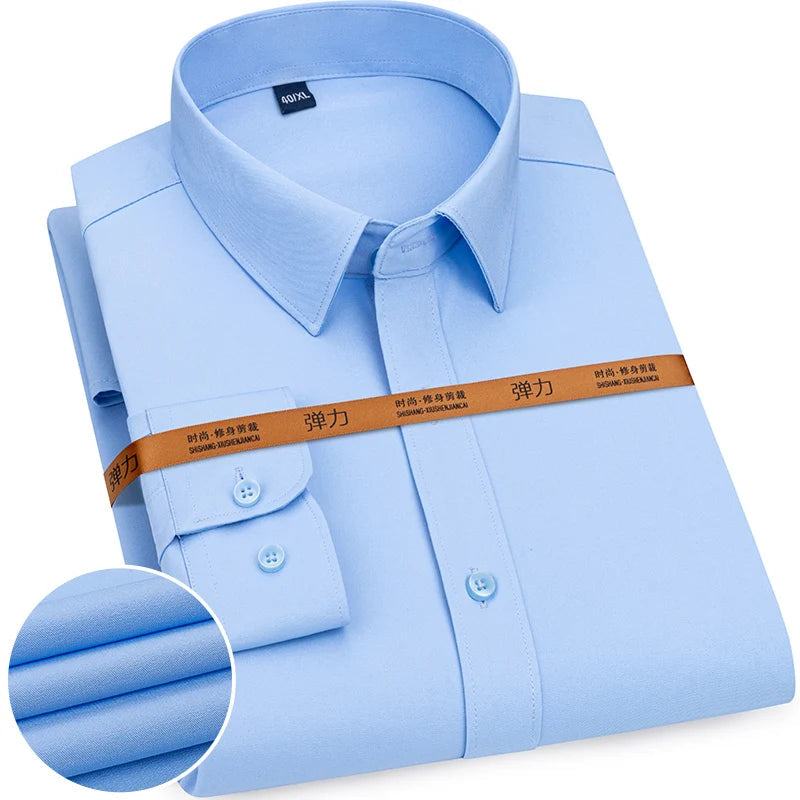 New Men's Solid Color Business Shirt Formal Fashion Thin Classic Basic Casual Slim White Long Sleeve Social Shirt Brand Clothes Quick Pick Grocers