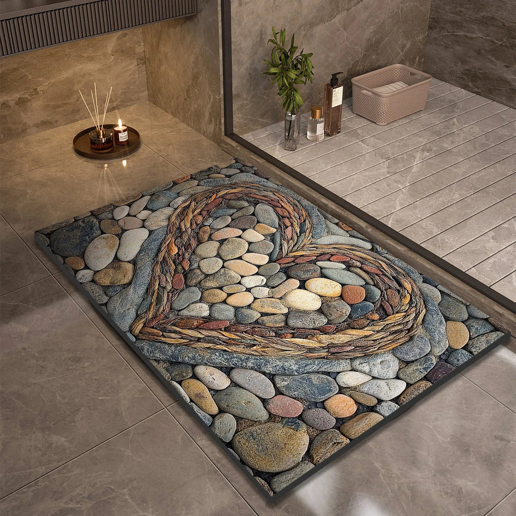 Stone Design Diatomite Bath Mat Bathroom Non-slip Shower Foot Mats Absorbent Quick Dry Toilet Rugs Carpet Doormat Washable Quick Pick Grocers