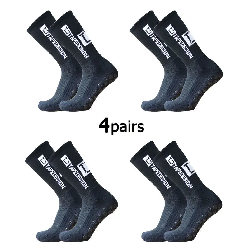 4Pairs/Lot 2024 New ANTI SLIP Tapedesign Football Socks Mid Calf Non-Slip Soccer Sport Cycling Sports Mens Sock EU38-45 Quick Pick Grocers