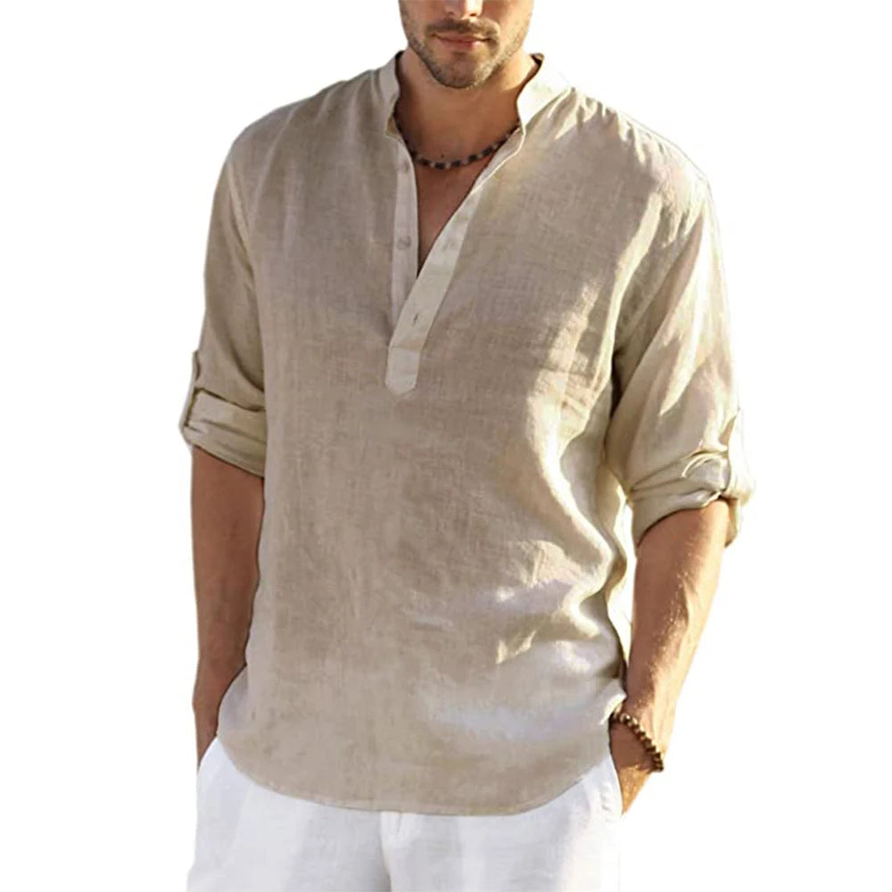 New Men's Casual Blouse Cotton Linen Shirt Loose Tops Long Sleeve Tee Shirt Spring Autumn Casual Handsome Men's Shirts Quick Pick Grocers