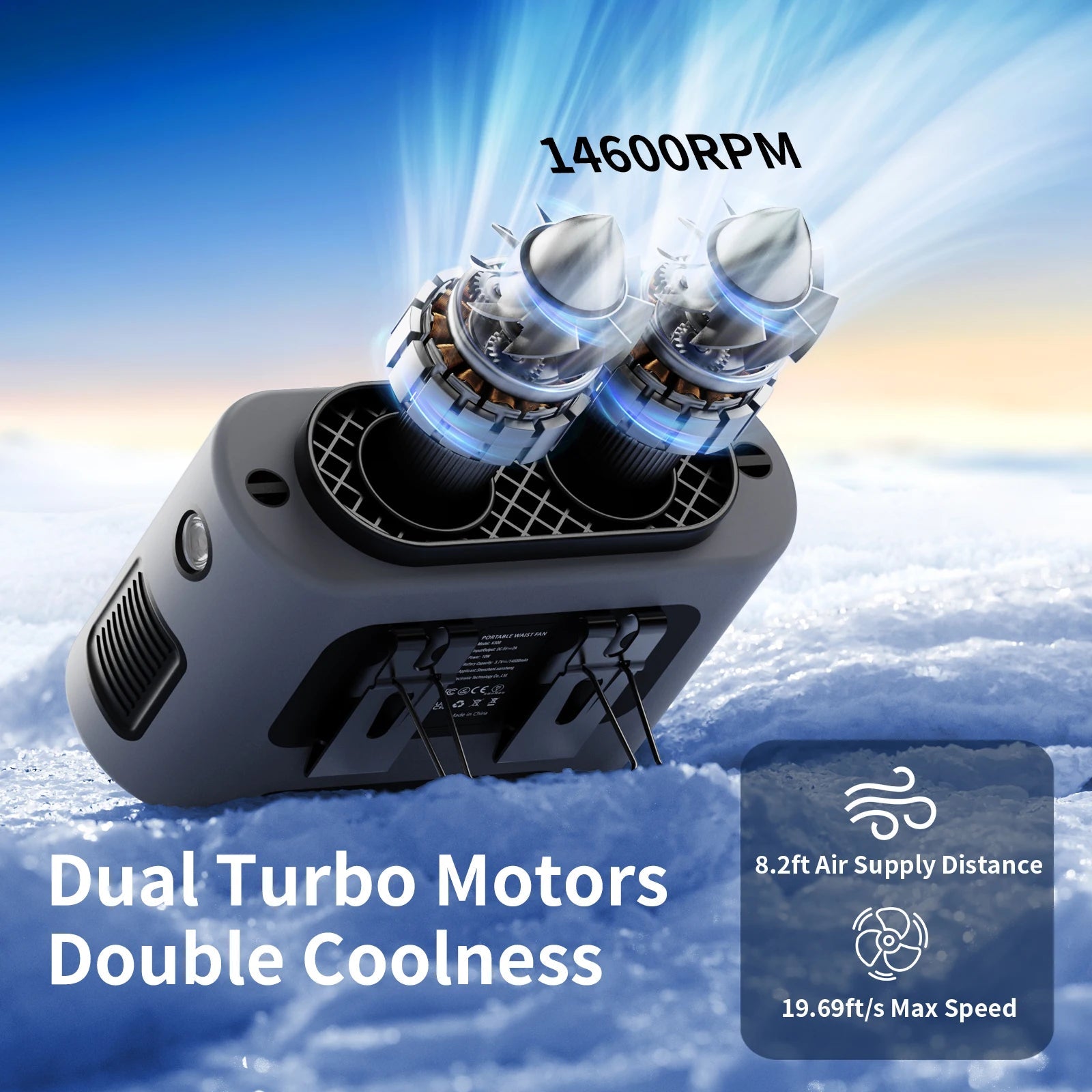 Socoolfan 14500mAh Outdoor Fan Portable Waist Hanging Neck Strong Dual Air Vents Fans for Travel Sports Courier Outdoor Working Quick Pick Grocers
