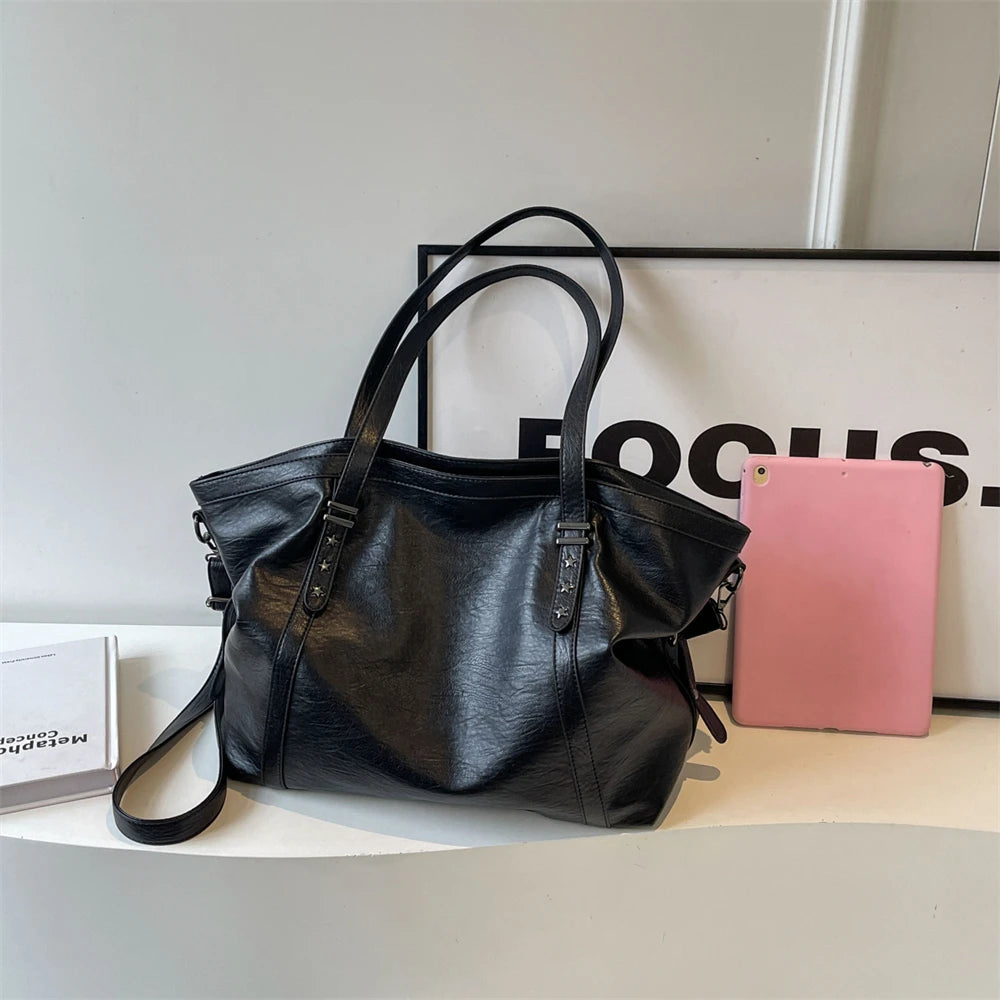 MOODS Large Sized Tote Bags For Women Soft PU Leather Pure Color Large Capacity Shopper Shoulder Crossbody Bag Quality Handbags Quick Pick Grocers