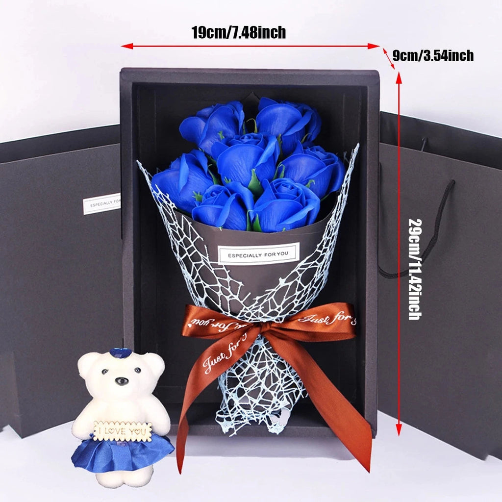 1Pc Handmade 7 Rose Soap Bouquet Little Bear Gift Box Creative Valentine's Day Mother's Day Birthday Party Rose Flower Gifts Quick Pick Grocers